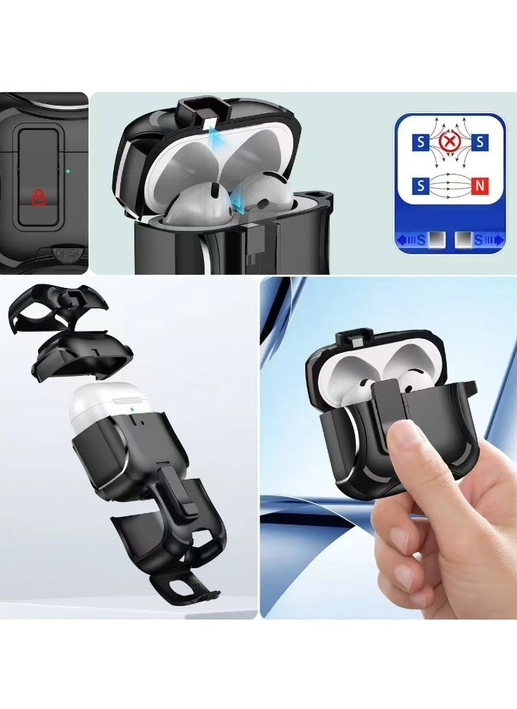 Compatible with AirPods 4nd/4ANC Case with Phone Stand,Full Drop Protection Automatic Snap Switch Design with Cleaner Kit for iPod Pro Charging-Black  - Image 3