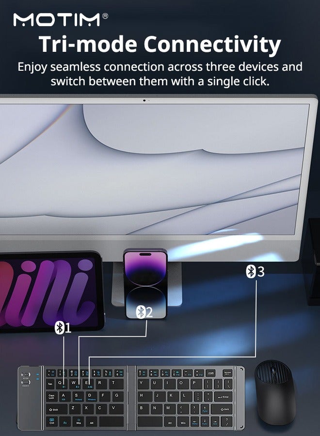 Motim Foldable Compact Keyboard, Portable Bluetooth Multi Device Mini Wireless Keyboard, Pocket-Sized Tri-Mode Keyboards for iPad, iPhone, Smartphone, Tablet and Laptop - Image 3