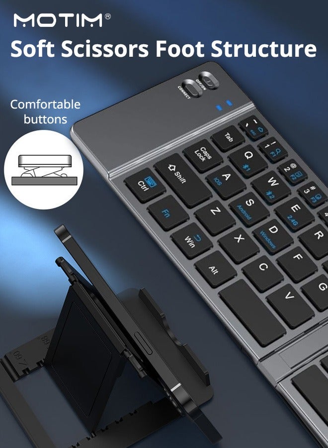 Motim Foldable Compact Keyboard, Portable Bluetooth Multi Device Mini Wireless Keyboard, Pocket-Sized Tri-Mode Keyboards for iPad, iPhone, Smartphone, Tablet and Laptop - Image 4