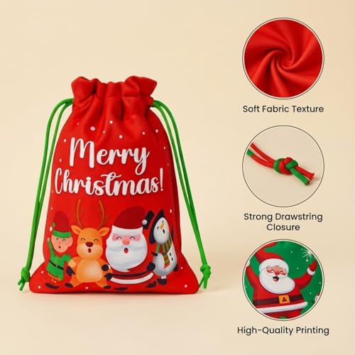 FunBlast Christmas Drawstring Gift Bag – Pack of 4 Merry Christmas Potli Bags for Kids, Gifting Bags, Candy Goodies Bag, Santa Pouch, Coin Pouches for Kids, Party Return Gift Accessories (Multicolor) - Image 4