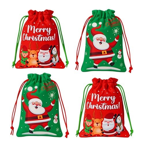 FunBlast Christmas Drawstring Gift Bag – Pack of 4 Merry Christmas Potli Bags for Kids, Gifting Bags, Candy Goodies Bag, Santa Pouch, Coin Pouches for Kids, Party Return Gift Accessories (Multicolor) - Image 1