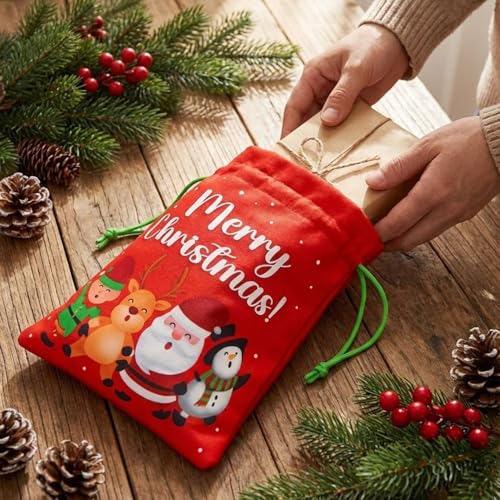 FunBlast Christmas Drawstring Gift Bag – Pack of 4 Merry Christmas Potli Bags for Kids, Gifting Bags, Candy Goodies Bag, Santa Pouch, Coin Pouches for Kids, Party Return Gift Accessories (Multicolor) - Image 2