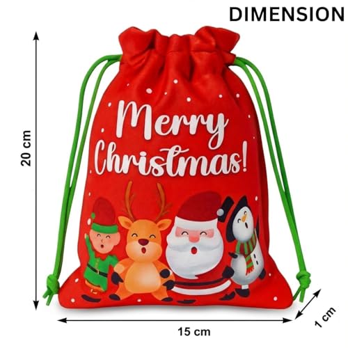 FunBlast Christmas Drawstring Gift Bag – Pack of 4 Merry Christmas Potli Bags for Kids, Gifting Bags, Candy Goodies Bag, Santa Pouch, Coin Pouches for Kids, Party Return Gift Accessories (Multicolor) - Image 3