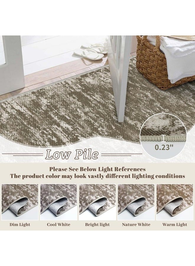 TTelephant 3x5 Area Rug Washable Entryway Rug Non Slip Abstract Tear and Stain Resistance No Pile Lightweight Throw Rugs Carpet for Kitchen, Entrance, Foyer, Bedside, Mudroom, Brown - Image 3