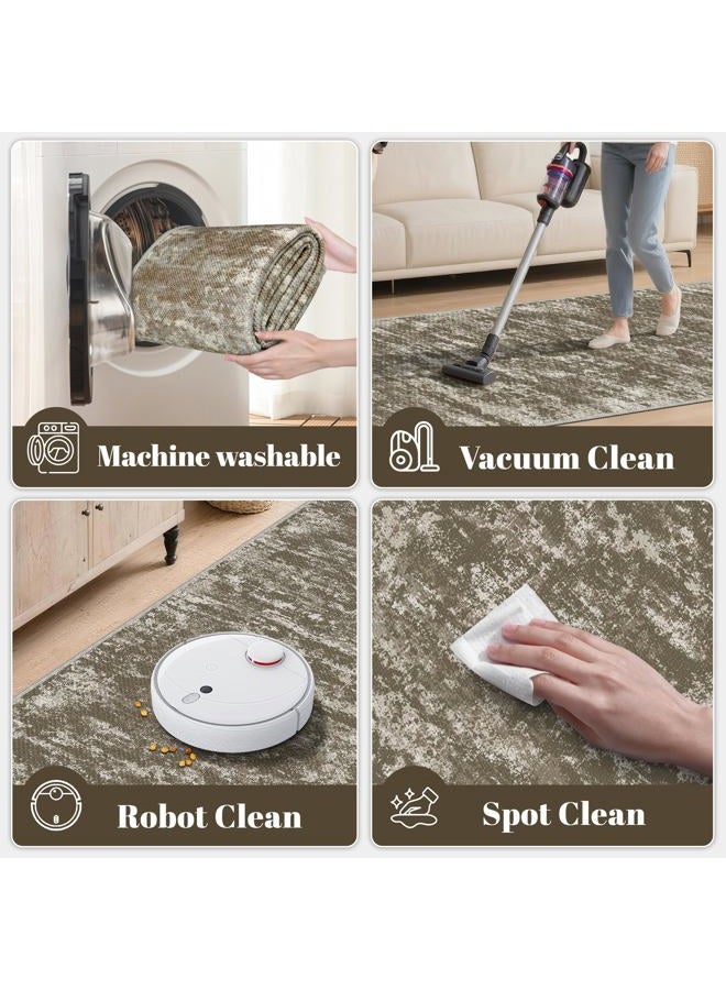 TTelephant 3x5 Area Rug Washable Entryway Rug Non Slip Abstract Tear and Stain Resistance No Pile Lightweight Throw Rugs Carpet for Kitchen, Entrance, Foyer, Bedside, Mudroom, Brown - Image 4