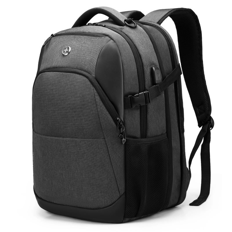Swissdigital Design Travel Laptop Backpack for Men and Women, 35L Expandable Large College Backpack with USB Charging Port for Fits 17 Inch Notebook, Grey | SD1671-02 - Image 1