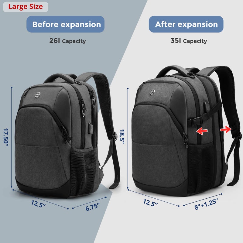 Swissdigital Design Travel Laptop Backpack for Men and Women, 35L Expandable Large College Backpack with USB Charging Port for Fits 17 Inch Notebook, Grey | SD1671-02 - Image 4