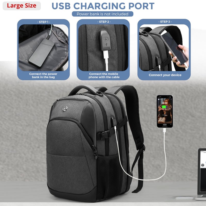 Swissdigital Design Travel Laptop Backpack for Men and Women, 35L Expandable Large College Backpack with USB Charging Port for Fits 17 Inch Notebook, Grey | SD1671-02 - Image 2