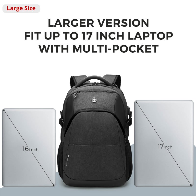 Swissdigital Design Travel Laptop Backpack for Men and Women, 35L Expandable Large College Backpack with USB Charging Port for Fits 17 Inch Notebook, Grey | SD1671-02 - Image 5
