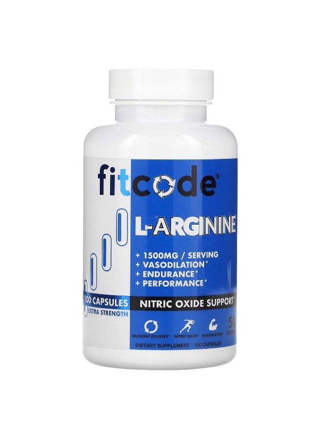 fitcode fitcode, L-Arginine, Extra Strength, 1,500 mg, 100 Capsules (750 mg per Capsule) 