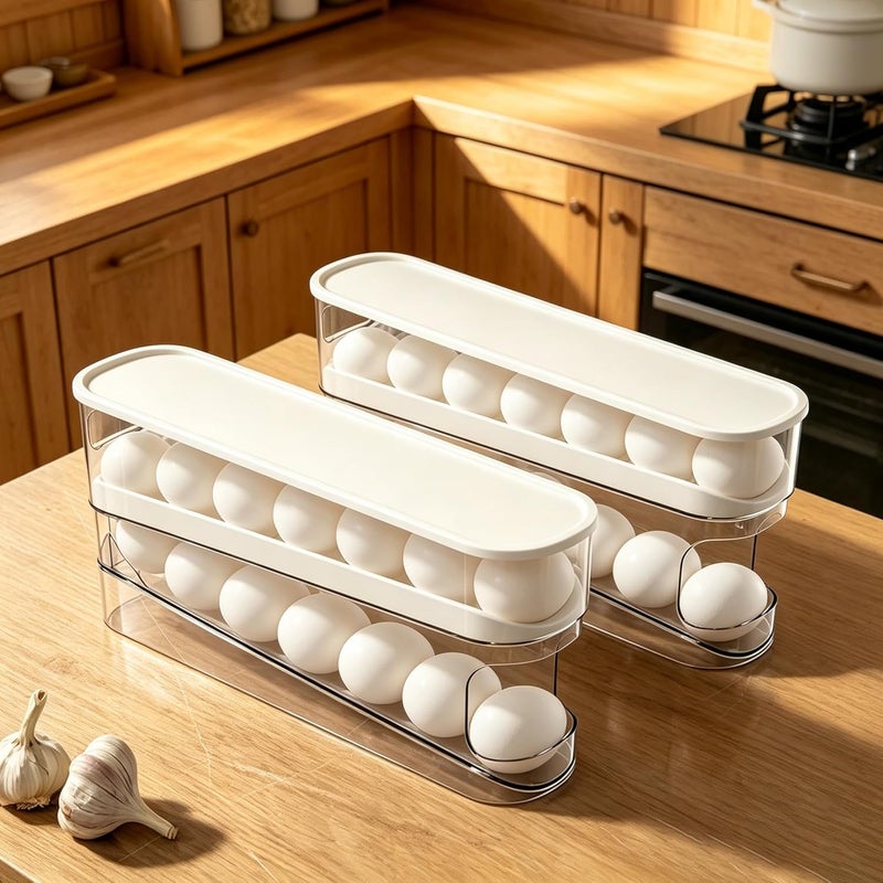 WACOI erichbow Automatic Rolling Refrigerator Egg Organizer, Space Saving Rolling Egg Dispenser and Refrigerator Storage,Home Egg Holder - Image 3