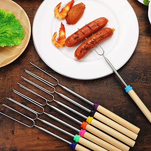 Ajmyonsp Marshmallow Roasting Sticks Smores Stick for Fire Pit - Hot Dog Campfire Skewers Mashmellow Camping 32 Inch Long Extendable Forks 5 Pack - Image 4