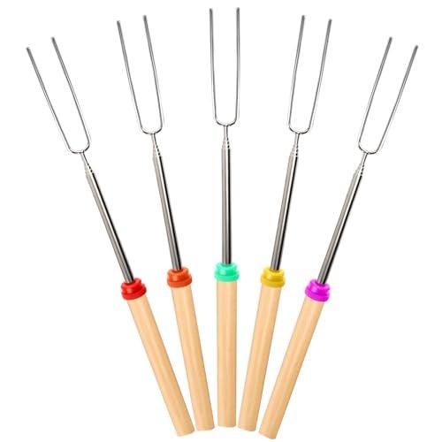 Ajmyonsp Marshmallow Roasting Sticks Smores Stick for Fire Pit - Hot Dog Campfire Skewers Mashmellow Camping 32 Inch Long Extendable Forks 5 Pack - Image 1