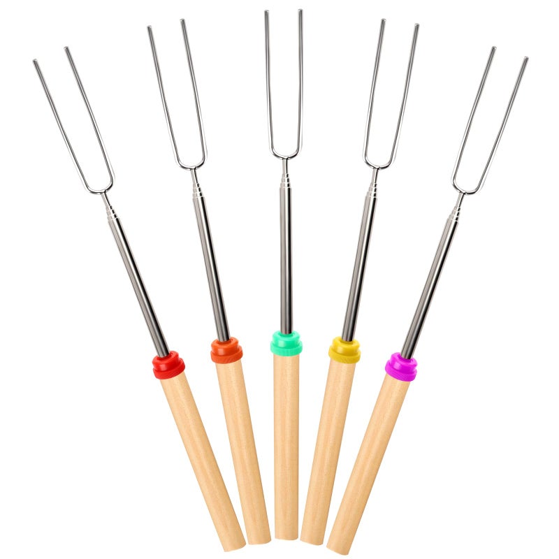 Ajmyonsp Marshmallow Roasting Sticks Smores Stick for Fire Pit - Hot Dog Campfire Skewers Mashmellow Camping 32 Inch Long Extendable Forks 5 Pack - Image 5