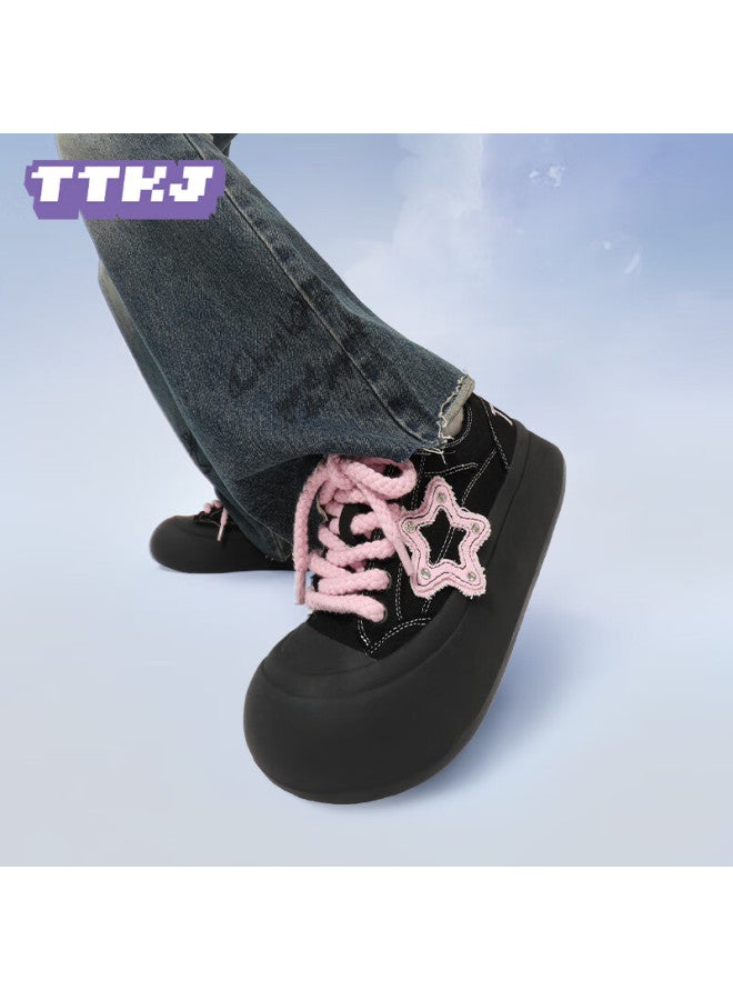 Ttkj Black Star Canvas Shoes For Women, New Comfortable Thick-soled Heightening Sneakers, Soft-soled Non-tiring Versatile Sports Casual Shoes - Image 3
