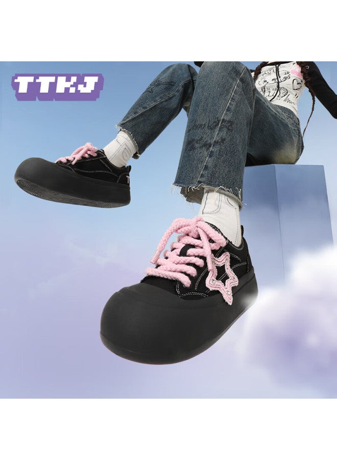 Ttkj Black Star Canvas Shoes For Women, New Comfortable Thick-soled Heightening Sneakers, Soft-soled Non-tiring Versatile Sports Casual Shoes - Image 5