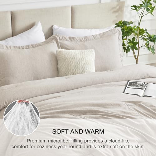 CozyLux Oversized Queen Comforter Set, 3 Pieces 98x98 Heathered Beige Soft Luxury Bedding Set All Season, Breathable Lightweight Bed Sets with 1 Down Alternative Comforter and 2 Pillow Shams - Image 3