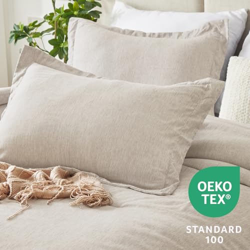 CozyLux Oversized Queen Comforter Set, 3 Pieces 98x98 Heathered Beige Soft Luxury Bedding Set All Season, Breathable Lightweight Bed Sets with 1 Down Alternative Comforter and 2 Pillow Shams - Image 5