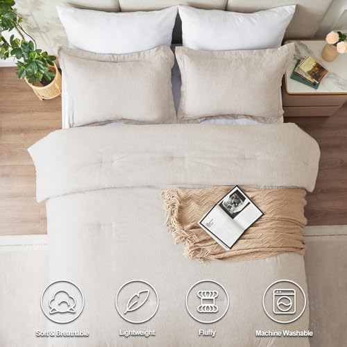 CozyLux Oversized Queen Comforter Set, 3 Pieces 98x98 Heathered Beige Soft Luxury Bedding Set All Season, Breathable Lightweight Bed Sets with 1 Down Alternative Comforter and 2 Pillow Shams - Image 2