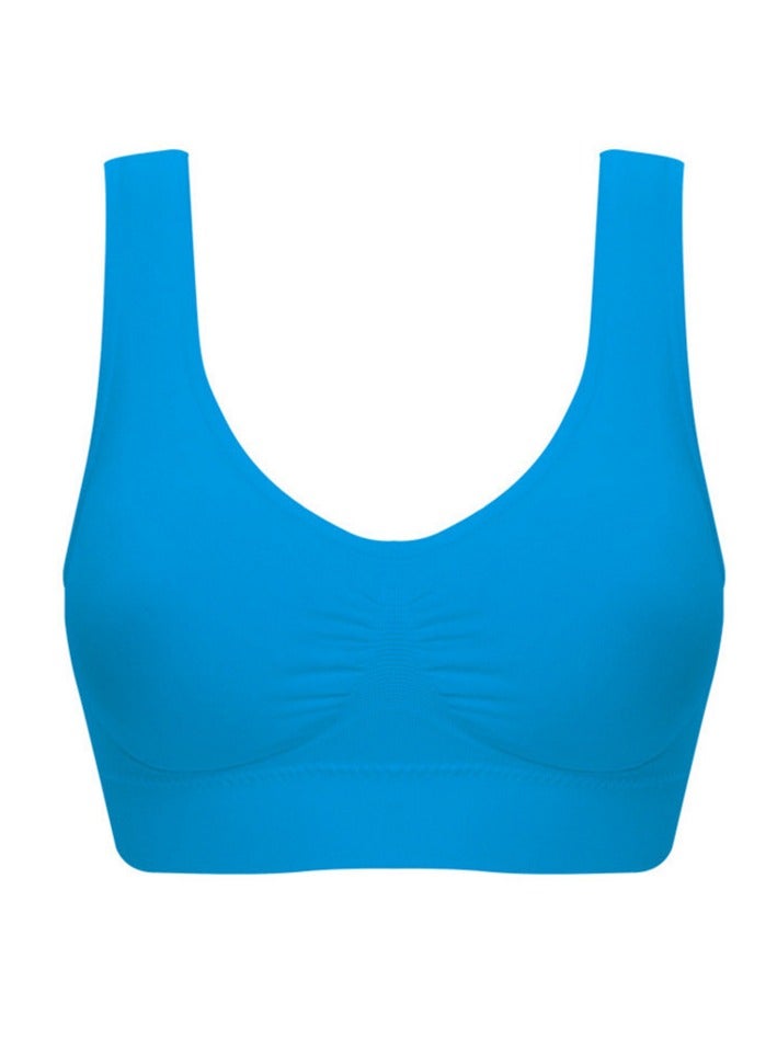 AROAQ Women Sports Bra, Fitness Sports Yoga Bra with Removable Padding,  Double-layer Seamless  Sports Bra without Rims, Comfortable Soft Bra for Workouts Running Yoga Trainings, (Size 4XL, Blue)  - Image 1
