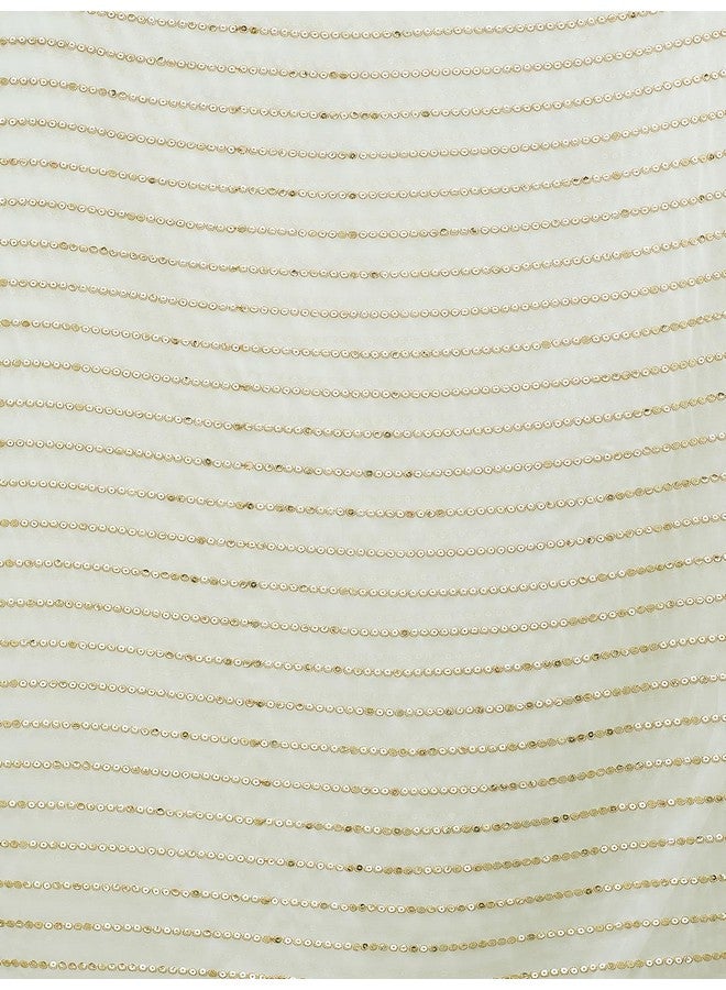 Satrani Women's Georgette Sequence Work Saree with Unstitched Blouse Piece (3775S101N_Off White) - Image 5