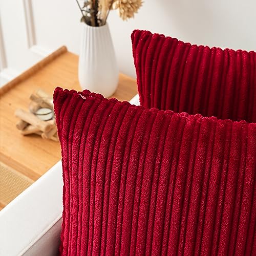 K KEVIN TEXTILE Kevin Textile Valentines Decorations Striped Velvet Cushion Covers for Chair Supersoft Decorative Pillowcase for Bed Bench Burgundy 2 Packs 18x18 Inches45cm - Image 3