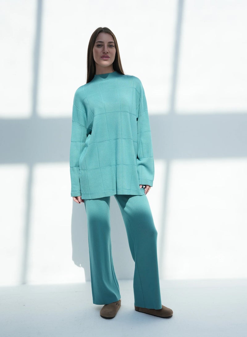 Andy 2316 | Women's Premium Knitwear Two-Piece Set – Long-Sleeve High-Neck Tunic Top with Relaxed Wide-Leg Trousers | Elegant & Versatile Outfit for Everyday Comfort and Style | Tiffany - Image 1