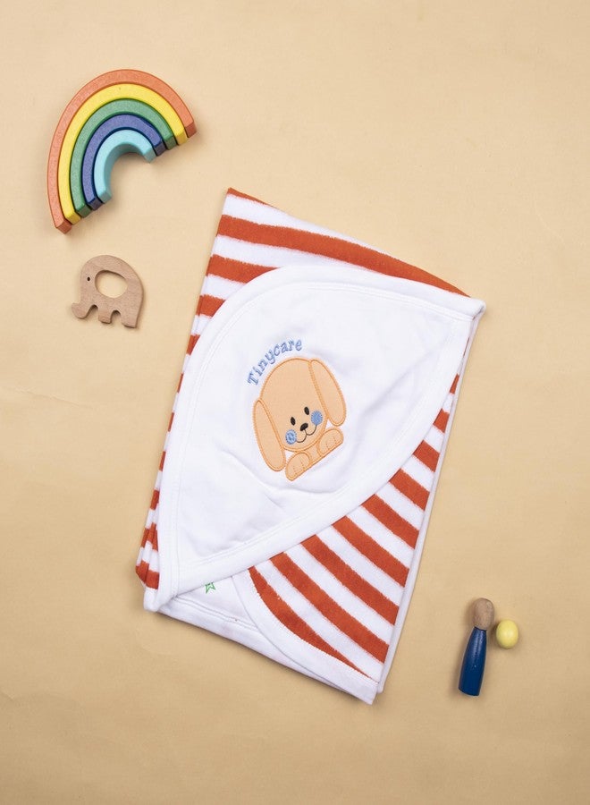 Tinycare Cotton Bath Hooded Towel for New Born Baby, Extra Soft with Terry Stripes, Printed Towel for Kids/Toddler/Infants 72 x 72cm, Quick Absorbent (Peach- Pack of 1) 0-12 Months - Image 3
