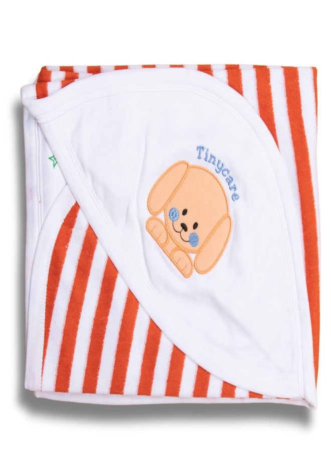 Tinycare Cotton Bath Hooded Towel for New Born Baby, Extra Soft with Terry Stripes, Printed Towel for Kids/Toddler/Infants 72 x 72cm, Quick Absorbent (Peach- Pack of 1) 0-12 Months - Image 1
