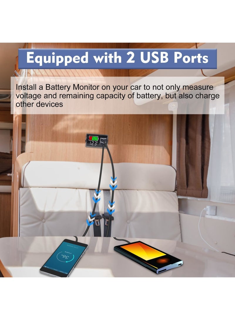 2PCS Battery Capacity Monitor - Indicator Meter, ICStation DC 8-30V Digital Battery Meter with 2 USB Ports, RV Battery Monitor 12V with Power-Off Memory, for Marine, RV, Golf cart Motorcycle - Image 4