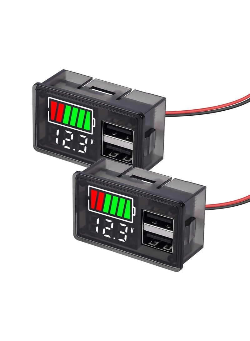 2PCS Battery Capacity Monitor - Indicator Meter, ICStation DC 8-30V Digital Battery Meter with 2 USB Ports, RV Battery Monitor 12V with Power-Off Memory, for Marine, RV, Golf cart Motorcycle - Image 1
