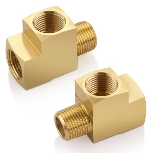 Boeray 2pcs 38 Brass Tee Fittings 38 NPT Female Pipe to 38 NPT Male to 38 NPT Female Brass Barstock Street Tee Pipe Fittings 3 Way for Joining Pipe - Image 1