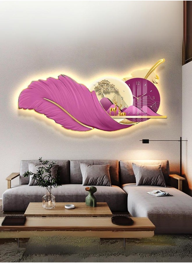 شي ون لوحة وساعة حائط مضيء بتصميم ريشة أنيقة مع ساعة فاخرة وإضاءة LED  - Image 1