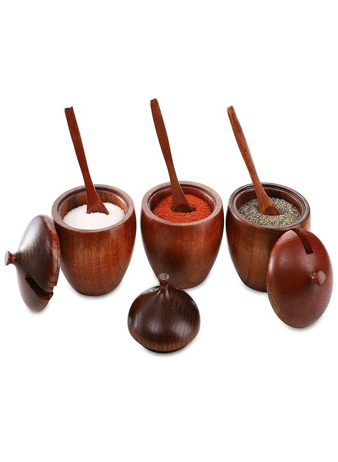 DEAYOU 3 Pack Wood Salt Box Spice Jar, Natural Wooden Salt Cellar with Lid and Spoon, Sugar Bowl Pepper Seasoning Container Holder Keeper for Kitchen, Serving, Condiment, Japanese Style - Image 4