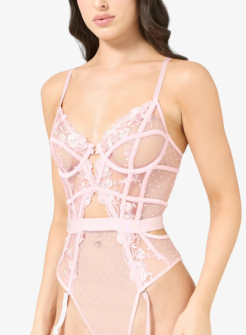 جينجر بودي سوت دانتيل شفاف بحمالات