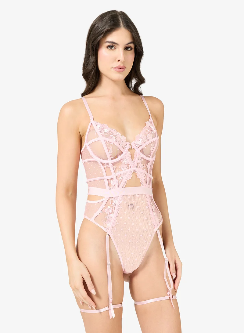 جينجر بودي سوت دانتيل شفاف بحمالات