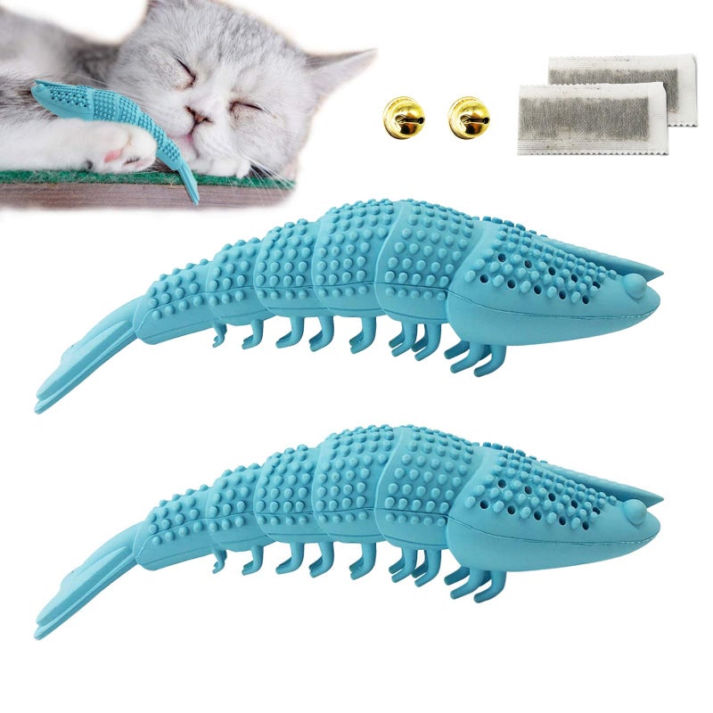 Eeaivnm Cat Toothbrush Catnip ToyInteractive Rubber Dental Care for Pet Kitten Kitty CrayfishShaped Safe Chewing Toy Tooth Cleaning Resistant Cat Toy2 Pack - Image 2