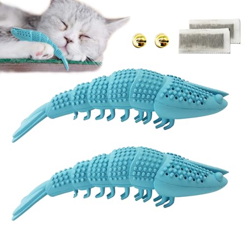 Eeaivnm Cat Toothbrush Catnip ToyInteractive Rubber Dental Care for Pet Kitten Kitty CrayfishShaped Safe Chewing Toy Tooth Cleaning Resistant Cat Toy2 Pack - Image 1
