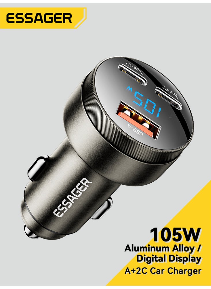 ايساجر شاحن سيارة بقوة 105 واط كحد أقصى، محول شاحن سيارة ثلاثي المنافذ، محول USB-C للسيارة لأجهزة ماك بوك برو/إير، وسلسلة آيفون، وسامسونج، وآيباد، وإيربودز، ومشغل MP3 - Image 2