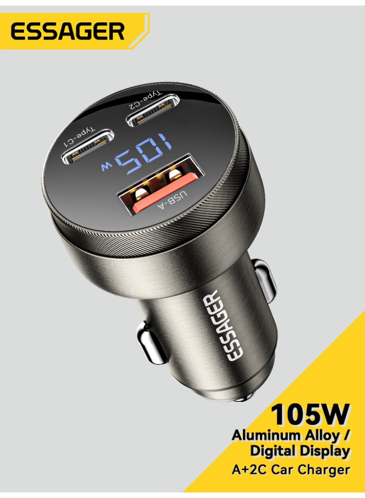 ايساجر شاحن سيارة بقوة 105 واط كحد أقصى، محول شاحن سيارة ثلاثي المنافذ، محول USB-C للسيارة لأجهزة ماك بوك برو/إير، وسلسلة آيفون، وسامسونج، وآيباد، وإيربودز، ومشغل MP3 - Image 3