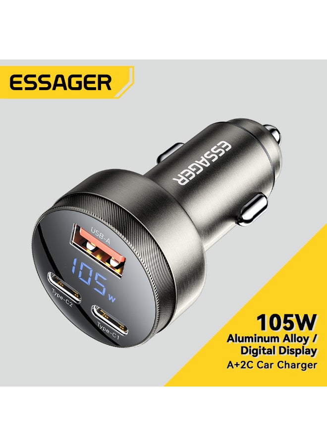 ايساجر شاحن سيارة بقوة 105 واط كحد أقصى، محول شاحن سيارة ثلاثي المنافذ، محول USB-C للسيارة لأجهزة ماك بوك برو/إير، وسلسلة آيفون، وسامسونج، وآيباد، وإيربودز، ومشغل MP3 - Image 4