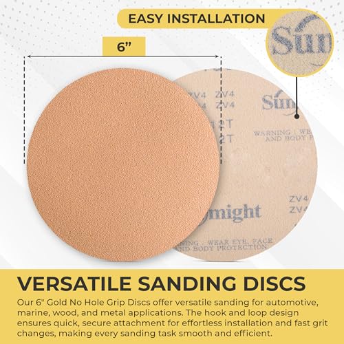 Sunmight Gold Grip No Hole 6 Inch Sanding Discs - 600 Grit, Premium Aluminum Oxide - Strong Latex Backing for Automotive, Marine, Wood & Metal Applications - Excellent Cutting and Long Life (50 Pcs) - Image 4