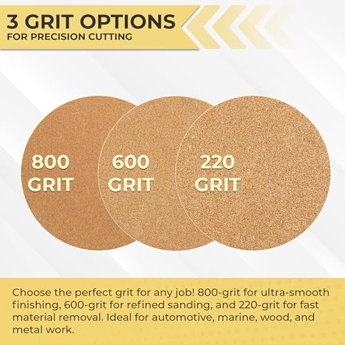 Sunmight Gold Grip No Hole 6 Inch Sanding Discs - 600 Grit, Premium Aluminum Oxide - Strong Latex Backing for Automotive, Marine, Wood & Metal Applications - Excellent Cutting and Long Life (50 Pcs) - Image 3