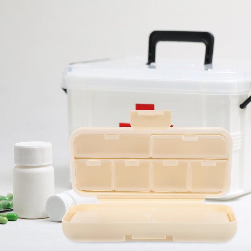 Portable Pill Organizer Case 8 Compartments Small Medicine Holder Cream White Daily Travel Box For Vitamins Storage - Image 5