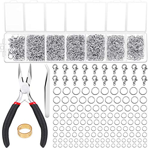 Paxcoo 1500Pcs Silver Jump Rings with Lobster Clasps and Jewelry Pliers for Jewelry Making Supplies Findings and Necklace Repair - Image 1