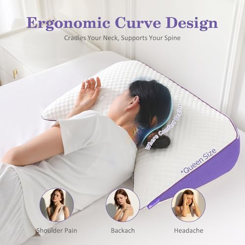 HOMELAB Adjustable Shredded Memory Foam Curve Pillow Queen Size 29"x19", Oversized Crescent Design for Side & Back Sleepers, Doubles as Backrest for Reading, Lounging & Relaxing, Cooling Cover, 1 Pack - Image 2