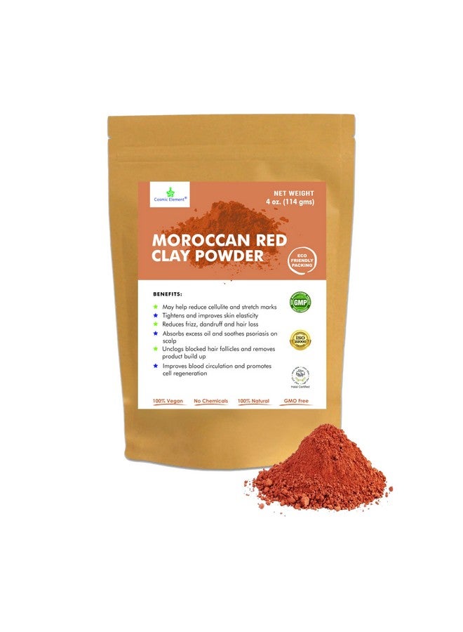 cosmic element Moroccan Red Clay Powder Vegan Red Clay Fine Texture Healing Clay Suitable For Face Body Wraps & Hair Care Hair Shampoo Ideal For Masks Wraps Scrubs Soaps Bath Bombs & Detox 4 Oz - Image 1