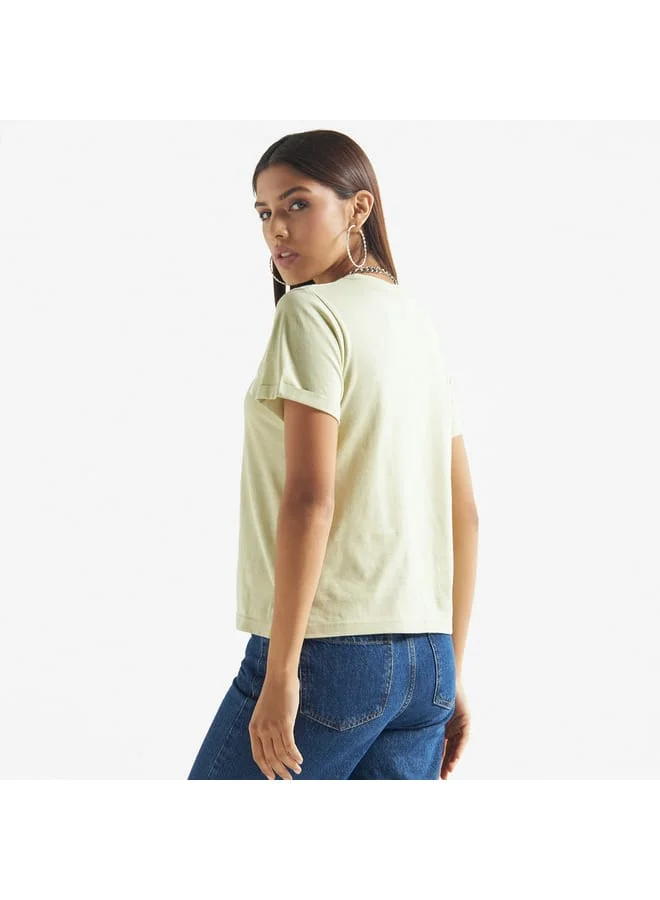 Splash FAV Typography Print T-shirt with Crew Neck and Short Sleeves