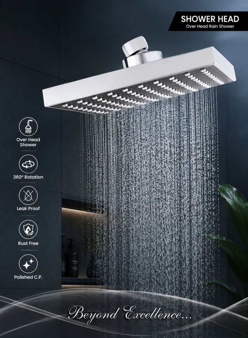 NOVEX Shower Head NSH-7003, Square Rain Shower Head with Wide Rain Spray, Premium Chrome Finish, Adjustable Angle, Rust & Corrosion Resistant, Bathroom Shower Fixture - Image 2