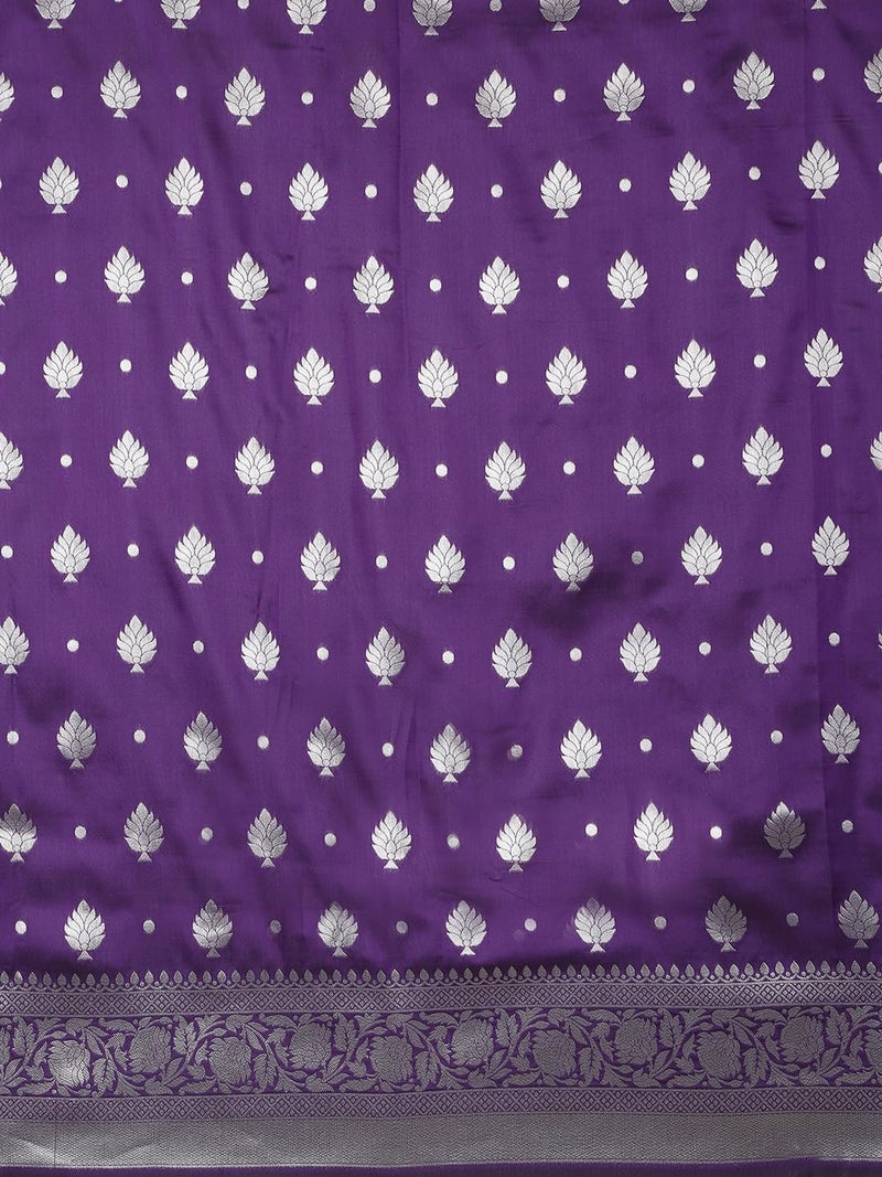 AMIRAT Women's Banarasi Silk Saree and Unstitched Blouse Piece with Heavy Floral Border Jacquard Woven Zari | Saree Blouse for Women | Purple - Image 5